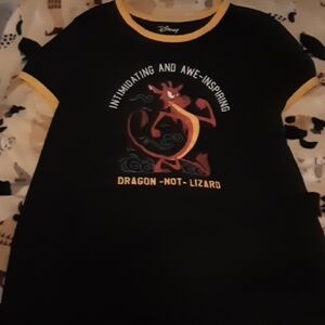 Disney Mulan Black and Yellow Short Sleeve Ringer Tee with Dragon Graphic